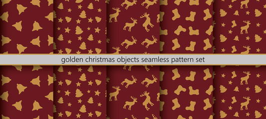 golden christmas objects seamless pattern set