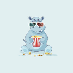 Emoji character cartoon Hippopotamus chewing popcorn, watching movie