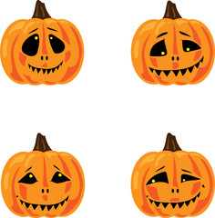 Smiling halloween pumpkins isolated on white background