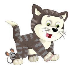 Cartoon happy cat running and jumping - isolated - illustration for children