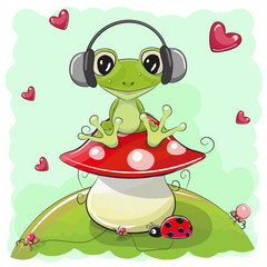 Naklejka premium Cute cartoon Frog with headphones