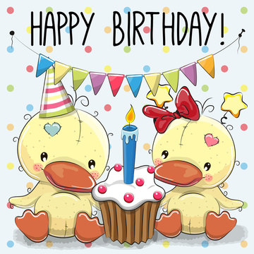 Greeting card two cute Cartoon Ducks