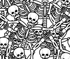 Sinners seamless pattern. Skeleton in Hell background. Ornament