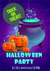 Halloween party poster.Halloween flyer,Vector illustration.trick or treat