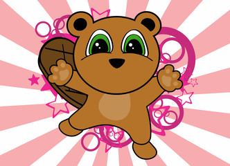 sweet little beaver baby cartoon jumping background in vector format