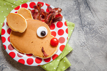 Christmas food for kid. Rudolph reindeer pancake
