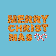 Happy Christmas cookies typography. Letters of cookie. Peppermin