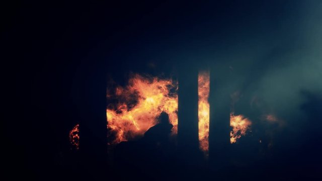 The City of Troy Burning and a Trojan Horse on Flames Background