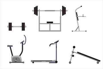 vector flat design gym fitness exercise equipment illustrations.