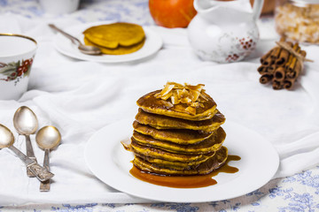 stack of pumpkin pancakes