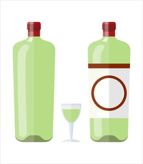 vector illustration of isolated glass and bottle of liquor.