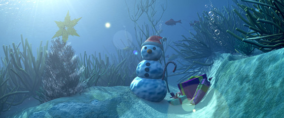 3d illustration seabed and Christmas items