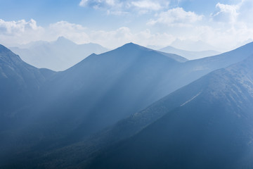 Light and fog in the mountains.
