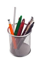 basket with pencils and pens