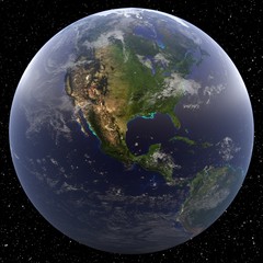 Earth focused on Central America viewed from space. Countries include United States, Belize, Costa Rica, El Salvador, Guatemala, Honduras, Nicaragua, and Panama.