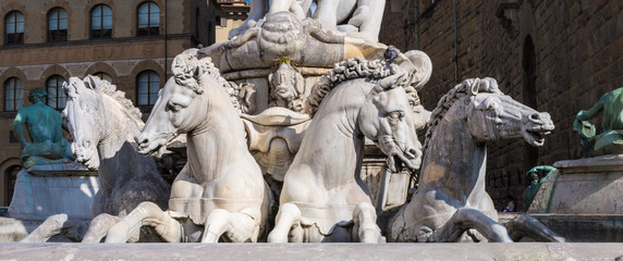 Detail of Fountain of Neptune on Piazza della Signoria (Signoria square) in front of Palazzo Vecchio in Florence, Tuscany, Italy.
