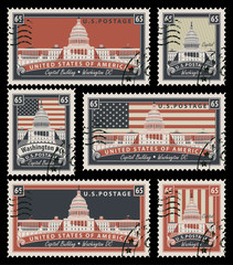 Obraz premium set of stamps with the image of the US Capitol in Washington, DC