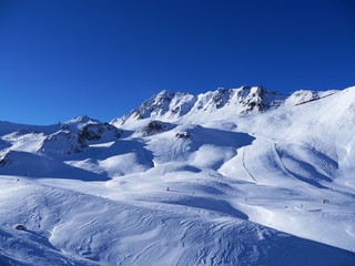 Winter snow covered mountain peaks in Europe. Great place for  s