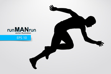 Silhouette of a running man. Text and background on a separate layer, color can be changed in one click. Running man