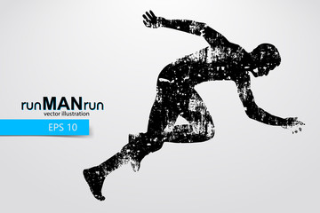 Silhouette of a running man. Text and background on a separate layer, color can be changed in one click. Running man