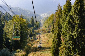 Lift seats in the Carpathian Mountains