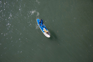 Stand Up Paddler mit Hund - SUP - Luftbild 