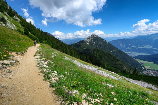 Path through summer mountain landscape in Austrian Alps, Tirol, near Achensee.