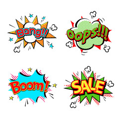 Popart comic speech bubble boom effects vector.