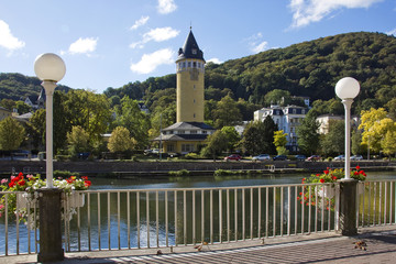 the water tower in bad ems, a spa town at the lahn river in germany