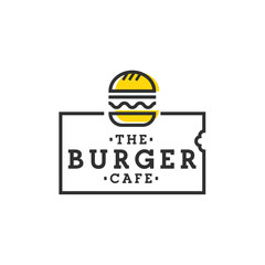 Burger cafe. Burger logo, emblem, label