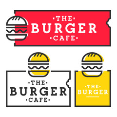 Burger cafe. Set burger logo, emblem, label