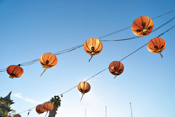 Beautiful red Chinese lanterns in Chinatown of Los Angeles