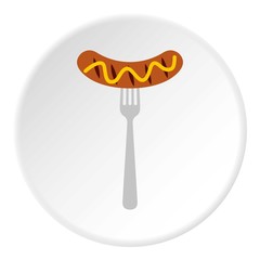 Sausage on a fork icon. Flat illustration of sausage on a fork vector icon for web