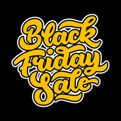 Orange Black Friday Sale badge with handmade lettering, calligraphy with outlines and dark background for logo, banners, labels, prints, posters, web, presentation. Vector illustration.