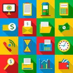 Business planes icons set. Flat illustration of 16 business planes vector icons for web