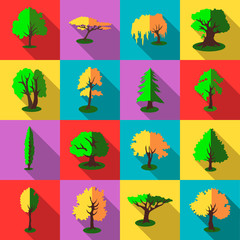 Trees icons set. Flat illustration of 16 trees vector icons for web