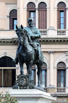 Equestrian statue of Victor Emmanuel II of Italy by Benedetto Civiletti inaugurated in 1886 on the Piazza Giulio Cesare inaugurated in 1886 in Palermo, Italy