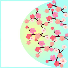 greeting card with a blossoming Japanese cherry. 