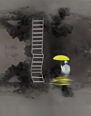 Man in floood with ladder