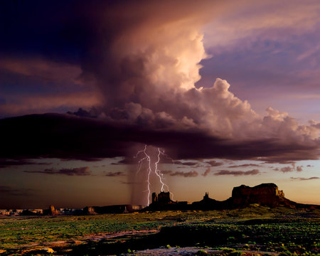 Thunderstorm and lightning, Monument Valley, Utah, America, USA