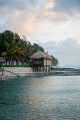 Tiki Hut on Ocean with Palms 