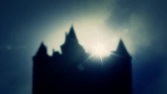 Big and Grim European castle through a fog