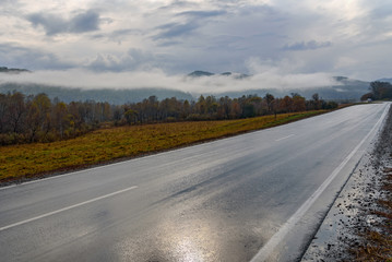 road mountains sky asphalt autumn