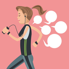 Girl cartoon listening music with bubble and smartphone icon. Mobile people theme. Colorful design. Vector illustration