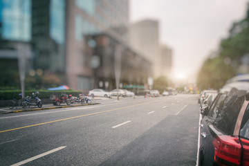 Empty asphalt road through modern city in Shanghai,China.