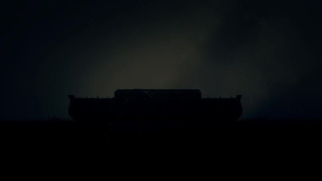 	Noah Arc Under Windy Rain at the Beginning of the Great Flood