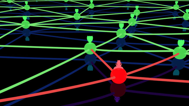 Glowing secure network with one hacked node cybersecurity concep