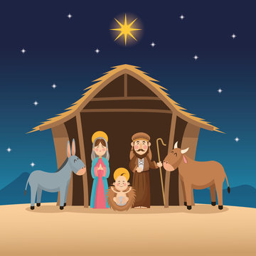Baby jesus mary and joseph cartoon icon. Holy family and merry christmas season theme. Colorful design. Vector illustration