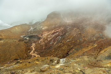 Stream from melting of glaciers on the active volcano Mutnovsky.