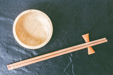 Wooden bowl and wooden chopsticks